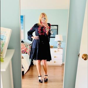 NWT Figue Navy Embroidered High Low MIDI Dress Size L